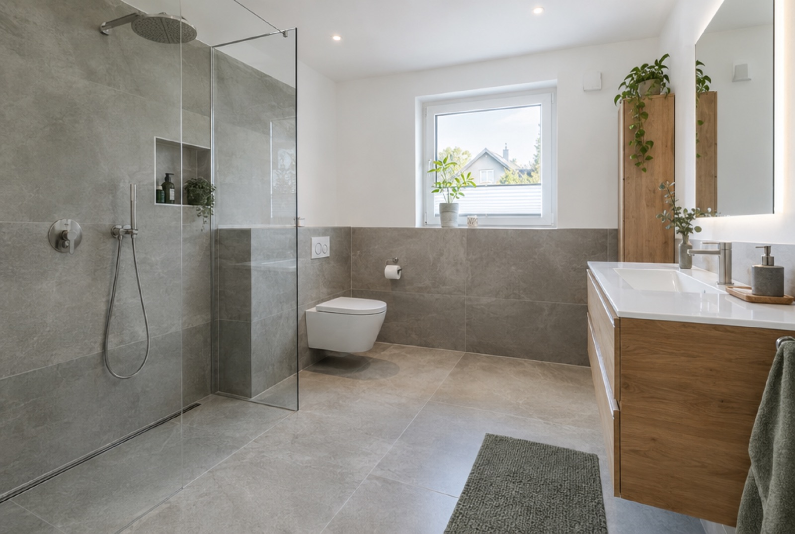 Modernes Bad mit bodengleicher Dusche